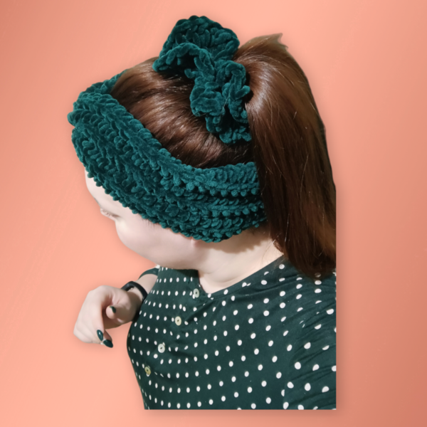 Πλεκτή γυναικεία στριφτή βελούδινη κορδέλα μαλλιών κυπαρισσι - ύφασμα, δώρα για γυναίκες, headbands - 3