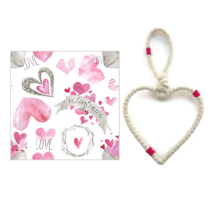 Μακραμέ Καρδιά ♥ Σετ δώρου με Ευχετήρια Κάρτα 12x12x0,6εκ Νήμα - καρδιά, μακραμέ, σετ, κάρτα ευχών, διακοσμητικά