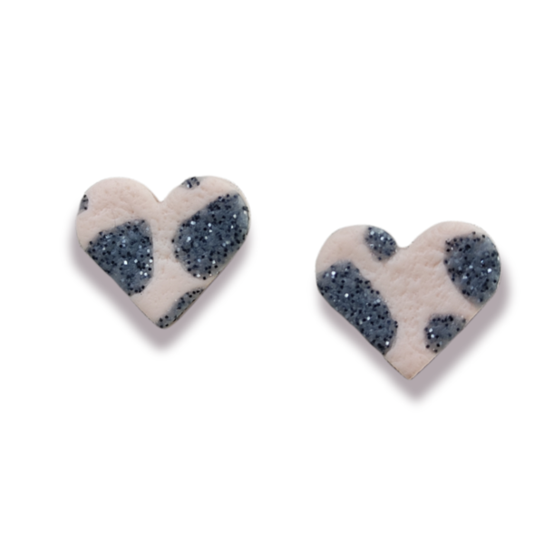 Studs καρδούλες με abstract pattern - καρδιά, πηλός, καρφωτά, μικρά, δώρα αγίου βαλεντίνου