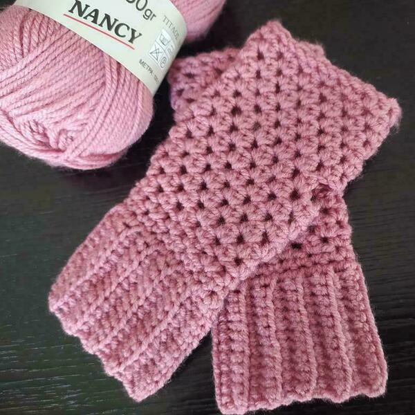 Χειροποίητα πλεκτά γυναικεία γάντια χωρίς δάκτυλα ροζ σάπιο μήλο - γυναικεία, δώρο, ακρυλικό - 5