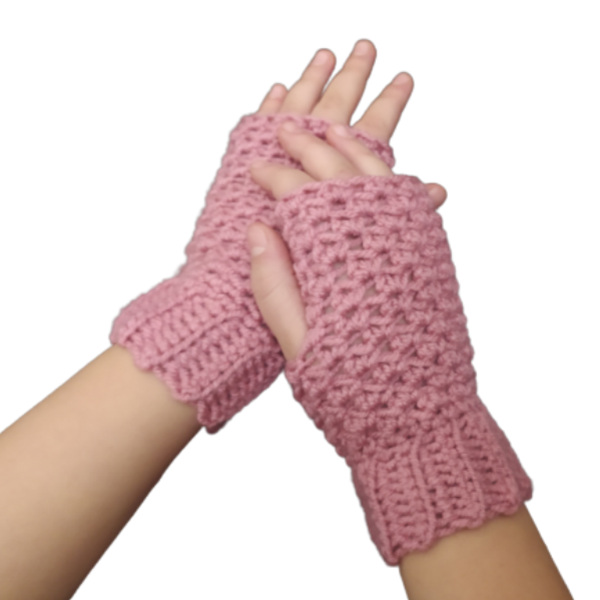 Χειροποίητα πλεκτά παιδικά γάντια χωρίς δάκτυλα ροζ σάπιο μήλο 7Χ15 - κορίτσι, δώρο, ακρυλικό