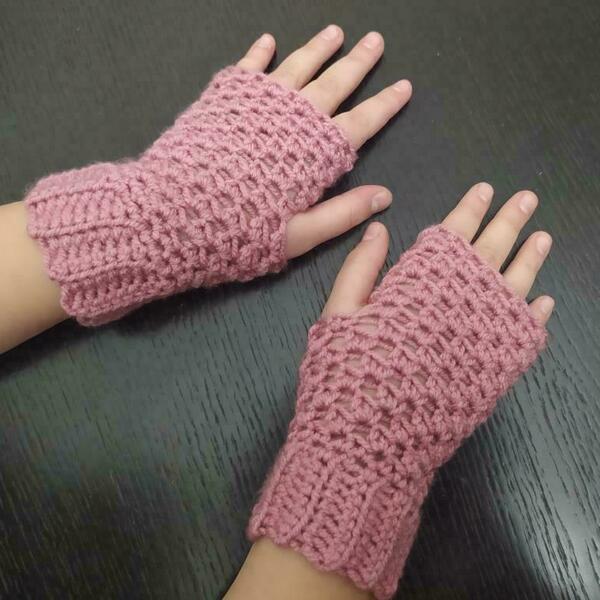 Χειροποίητα πλεκτά παιδικά γάντια χωρίς δάκτυλα ροζ σάπιο μήλο 7Χ15 - κορίτσι, δώρο, ακρυλικό - 3