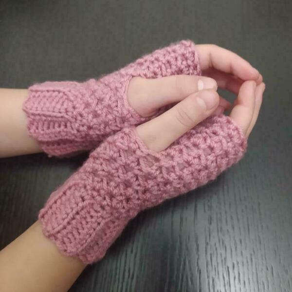 Χειροποίητα πλεκτά παιδικά γάντια χωρίς δάκτυλα ροζ σάπιο μήλο 7Χ15 - κορίτσι, δώρο, ακρυλικό - 4