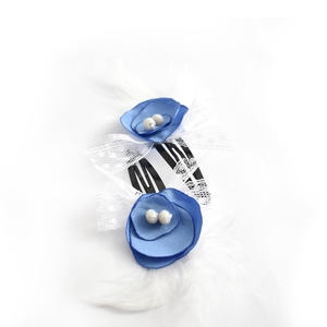Hair clips με μπλε λουλουδάκια - φτερό, δώρο, ιδεά για δώρο, αξεσουάρ μαλλιών, hair clips - 3