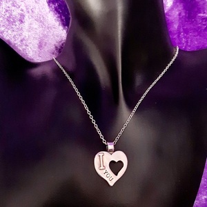 Μενταγιόν με επάργυρη αναγλυφη καρδιά με ατσάλινη αλυσίδα 45εκ - charms, μέταλλο, κοντά, ατσάλι, κοσμήματα - 3
