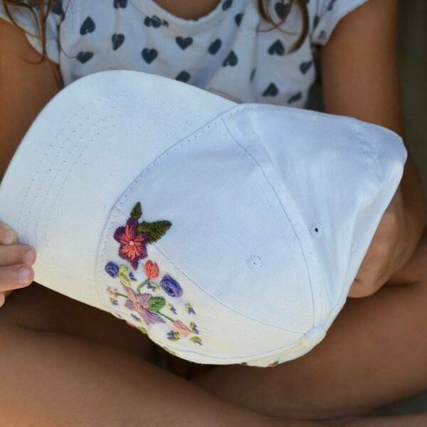 Καπέλο με κεντημένα λουλούδια (παιδικό) - ύφασμα, καπέλα - 4