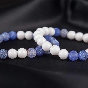 SET of 2 BRACELETS of DARK BLUE AGATE AND MILK WHITE QUARTZ - ημιπολύτιμες πέτρες, γυναικεία, χάντρες, χεριού, φθηνά