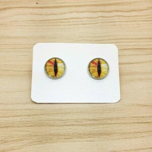 Σκουλαρίκια Μάτι Δράκου κίτρινο με υγρό γυαλί / καρφωτά - γυαλί, καρφωτά, ατσάλι, φθηνά - 2