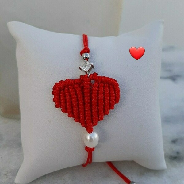 Καρδιά σε βραχιόλι valentine's day - νήμα, καρδιά, κοσμήματα, πέρλες, μαρτάκια - 3