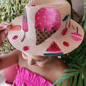 παιδικό καπέλο παραλίας (ζαχαρωτά) - καπέλα, ψάθινα - 5