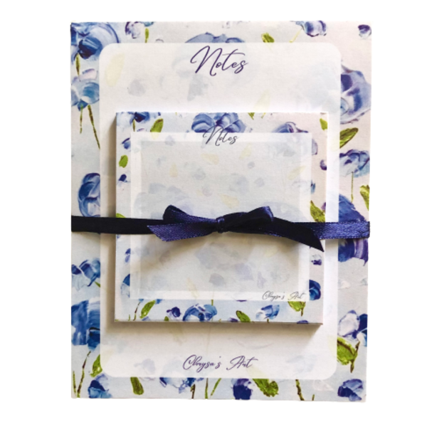 Σετ σημειώσεων μπλε άνθη - φλοράλ, τετράδια & σημειωματάρια
