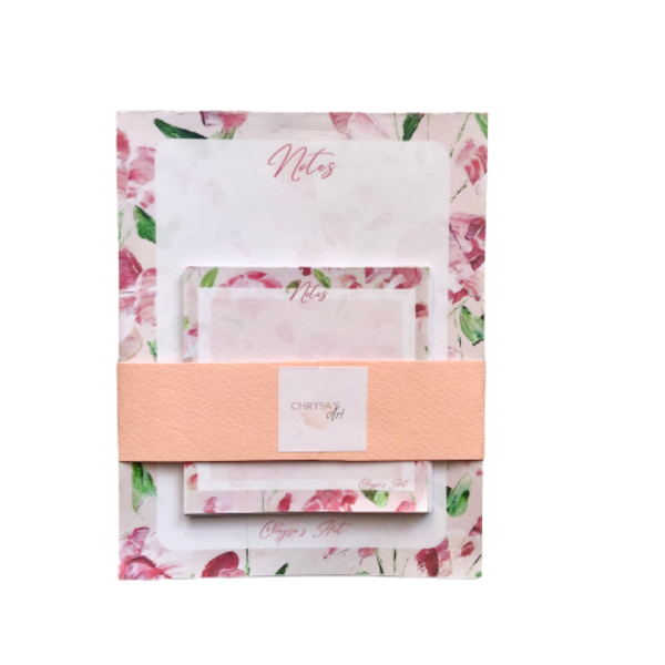 Σετ σημειώσεων ροζ άνθη - φλοράλ, τετράδια & σημειωματάρια