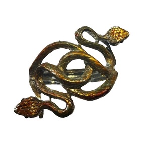 Μεταλλικό βαμμένο βραχιόλι "Φίδια" σε χρυσαφί & λαδί 8*7 εκ πρόσοψη - χειροπέδες, χεριού, σταθερά, επάργυρα, zamak