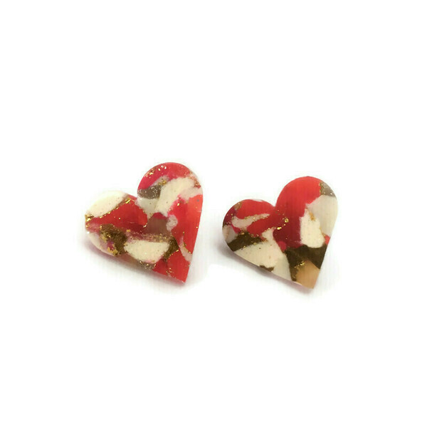 Valentine's collection -Καρφωτά σκουλαρίκια καρδιές από πολυμερή πηλό - καρδιά, πηλός, καρφωτά, ατσάλι, κοσμήματα - 2