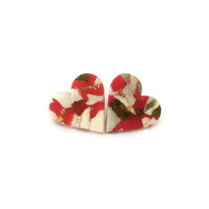 Valentine's collection -Καρφωτά σκουλαρίκια καρδιές από πηλό - καρφωτά, πηλός, ατσάλι, καρδιά, αγ. βαλεντίνου