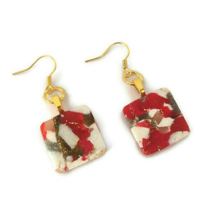 Valentine's collection - Μικρά τετράγωνα σκουλαρίκια από πηλό - κρεμαστά, πηλός, μπρούντζος, μικρά, αγ. βαλεντίνου