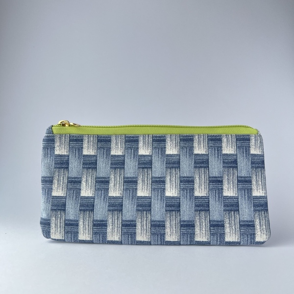 Xειροποίητο πορτοφόλι / κασετίνα από ύφασμα με μοτίβο μπλε ψάθα - ύφασμα, μοντέρνο, πορτοφόλια - 2