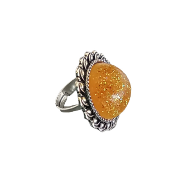 Δαχτυλίδι στρόγγυλο με χειροποίητο καμπουσον ρητίνης σε χρυσό - ημιπολύτιμες πέτρες, γυαλί, επάργυρα, μεγάλα, αυξομειούμενα