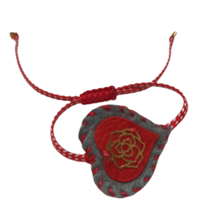 Βραχιόλι Μαρτακι με χειροποίητη υφασμάτινη καρδια Νο2 - μαρτάκια, χεριού, αυξομειούμενα, ύφασμα, λουλούδι