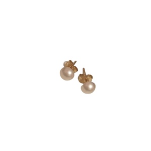 Σκουλαρίκια ατσάλινα με ακρυλική πέρλα - επιχρυσωμένα, καρφωτά, μικρά, ατσάλι, φθηνά - 2
