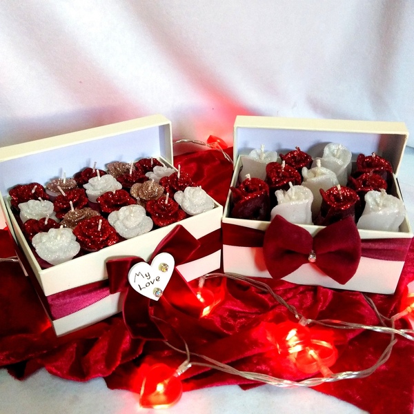 Δώρο Αγίου Βαλεντίνου κουτί αρωματικά κεριά μπουμπούκια λευκό/κόκκινο 16×11,6×12cm - γυαλί, τριαντάφυλλο, αγάπη, αρωματικά κεριά, αγ. βαλεντίνου - 2