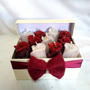 Δώρο Αγίου Βαλεντίνου κουτί αρωματικά κεριά μπουμπούκια λευκό/κόκκινο 16×11,6×12cm - γυαλί, τριαντάφυλλο, αγάπη, αρωματικά κεριά, αγ. βαλεντίνου - 4