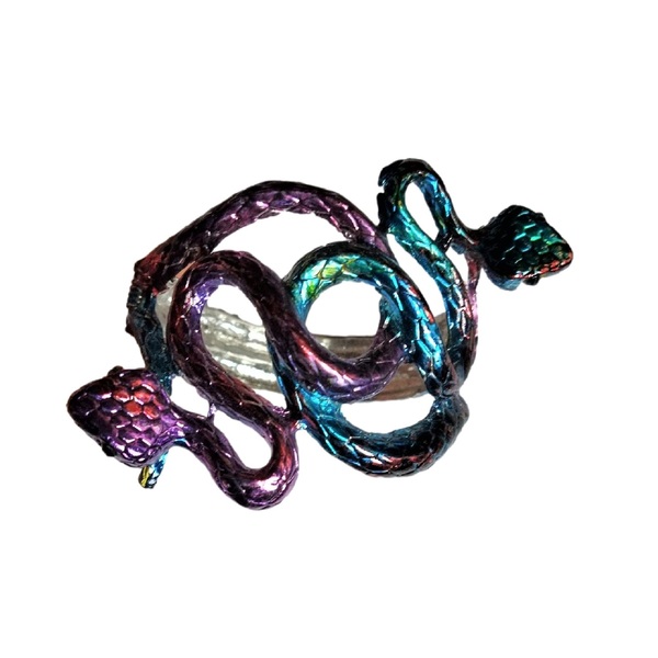 Μεταλλικό βαμμένο βραχιόλι "Φίδια" σε μωβ & μπλε 8*7 εκ πρόσοψη - επάργυρα, σταθερά, zamak, χεριού, χειροπέδες