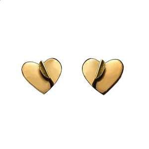 Χρυσόχρωμα καρφωτά χειροποίητα σκουλαρίκια σχήματος καρδιάς - ορείχαλκος, καρδιά, καρφωτά, μικρά, faux bijoux