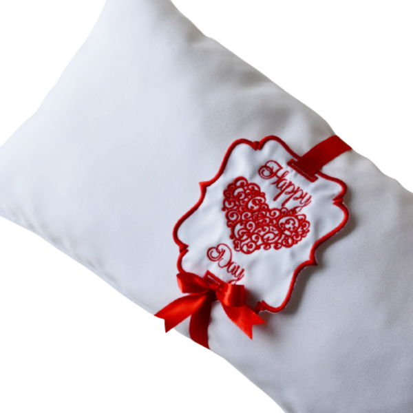 Happy Valentines Pillow - ύφασμα, κεντητά, διακοσμητικά, αγ. βαλεντίνου, μαξιλάρια - 2