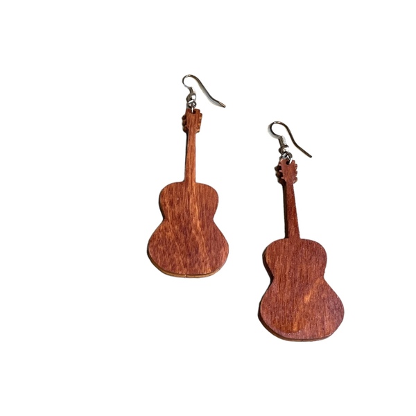 Ξύλινα σκουλαρίκια κλασική κιθάρα - ξύλο, ατσάλι, κρεμαστά, φθηνά