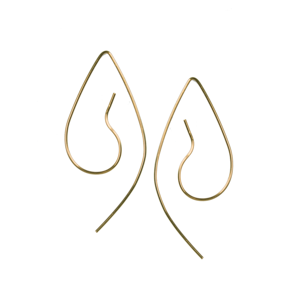 "Frond" Ασημένια σκουλαρίκια κρίκος σε σχήμα φύλλο από σύρμα, επίχρυσα - ασήμι, επιχρυσωμένα, μακριά, μεγάλα