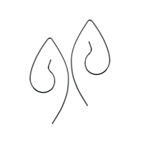 "Frond" Ασημένια σκουλαρίκια κρίκος σε σχήμα φύλλο από σύρμα, επιροδιωμένα - ασήμι, μακριά, μεγάλα