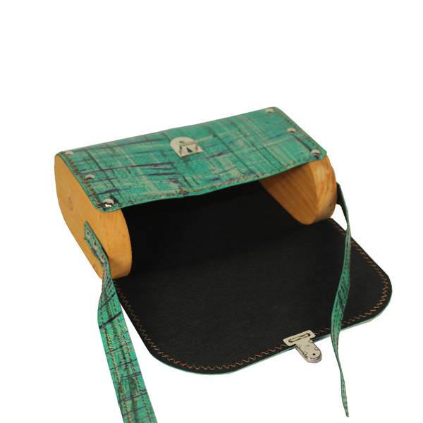 Χειροποίητη τσάντα από ξύλο και δέρμα (Μικρό μέγεθος πράσινο) - δέρμα, ξύλο, ώμου, χιαστί, μικρές - 5