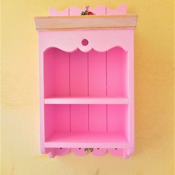 Ντουλάπι τοίχου ροζ με χειροποίητες ζωγραφιές 52χ27χ13 cm - ξύλο, οργάνωση & αποθήκευση - 2