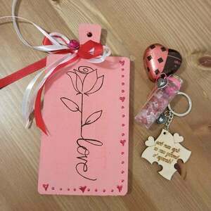 σετ δώρου 4 τεμαχίων για τον / την σύντροφό σου ' valentines gift box ' - ξύλο, ζευγάρια, φυλακτό, σετ δώρου, ανδρικά μπρελόκ - 2