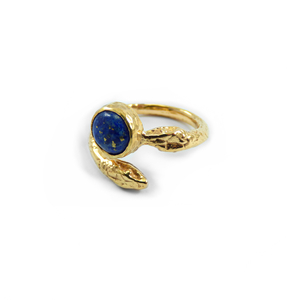 " Όφις - lapis " - Χειροποίητο δαχτυλίδι, επίχρυσο 18Κ, με ημιπολύτιμο λίθο Lapis Lazuli και ένα φίδι! - αυξομειούμενα, ημιπολύτιμες πέτρες, ορείχαλκος