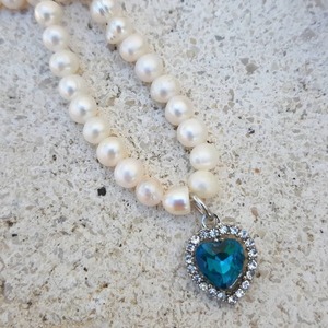 Μαργαριταρένιο κολιέ με καρδιά blue - ασήμι, μαργαριτάρι, ατσάλι, κοσμήματα