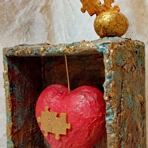 Καρδιά mixed media με κομμάτια puzzles - καρδιά, χαρτί, πηλός - 3