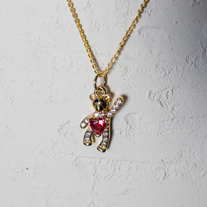 Κολιέ με Zircon "Love Bear" - charms, ασήμι 925, καρδιά, κοντά, ζιργκόν - 2