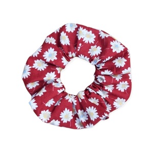 Χειροποίητο Λάστιχο Μαλλιών Scrunchie Μάρτης Κόκκινο Σκούρο Λουλούδια - ύφασμα, λαστιχάκι, μαλλιά, λουλούδι, μαρτάκια