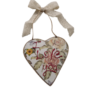 ρομαντική, vintage, κρεμαστή κάρτα καρδιά decoupage - 12,50 εκ Χ 12,50 εκ - γάμος, γενέθλια, επέτειος, αγ. βαλεντίνου, ευχετήριες κάρτες