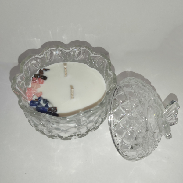 Φοντανιέρα - κερί σόγιας με ημιπολύτιμους λίθους- Σοδαλίτη, Μάτι της Τίγρης & Ροζ Χαλαζία - αρωματικά κεριά - 2