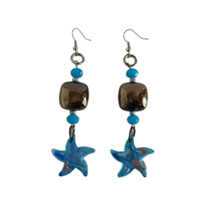 "Sea Star" - Μακριά κρεμαστά σκουλαρίκια με γυαλί και μέταλλο - γυαλί, χάντρες, κρεμαστά, μεγάλα, γάντζος