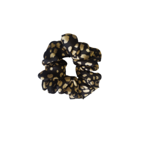 Μαύρο scrunchie με λεοπάρ ντεσεν XL - ύφασμα, σατέν, για τα μαλλιά, λαστιχάκια μαλλιών - 2