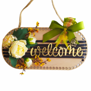 Ξύλινο διακοσμητικό "welcome" 30x15 εκατοστών - στεφάνια, λουλούδια, ταμπέλα