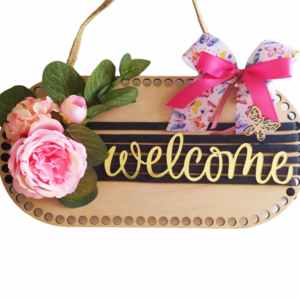 Ξύλινη πινακίδα "welcome" σε ροζ απόχρωση - ταμπέλα, διακοσμητικά
