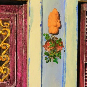 Ζωγραφική σε ξύλο 40χ 30 εκ. Πρόσοψη παραδοσιακή-μωβ - πίνακες & κάδρα, πίνακες ζωγραφικής - 4