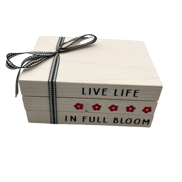 Ξυλινα Βιβλια LIVE LIFE IN FULL BLOOM σε εκρου χρωμα διαστ. 12,5 x9 x5 - ξύλο, σπίτι, διακοσμητικά
