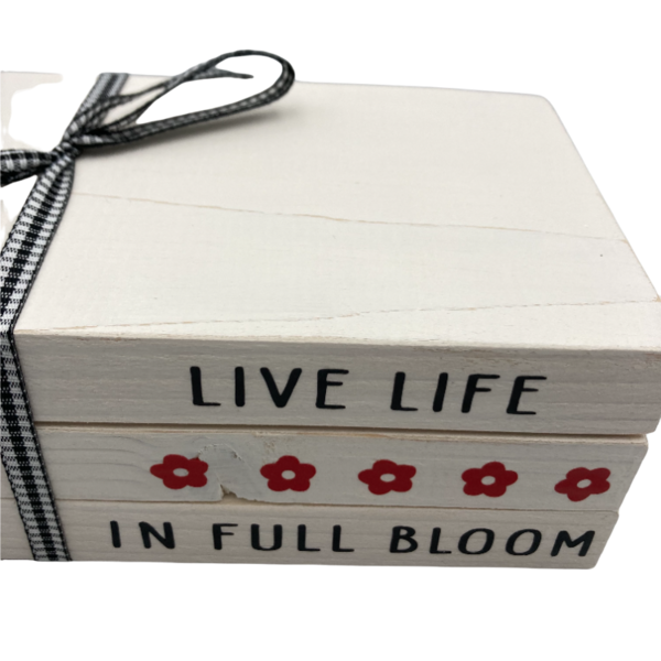 Ξυλινα Βιβλια LIVE LIFE IN FULL BLOOM σε εκρου χρωμα διαστ. 12,5 x9 x5 - ξύλο, σπίτι, διακοσμητικά - 2