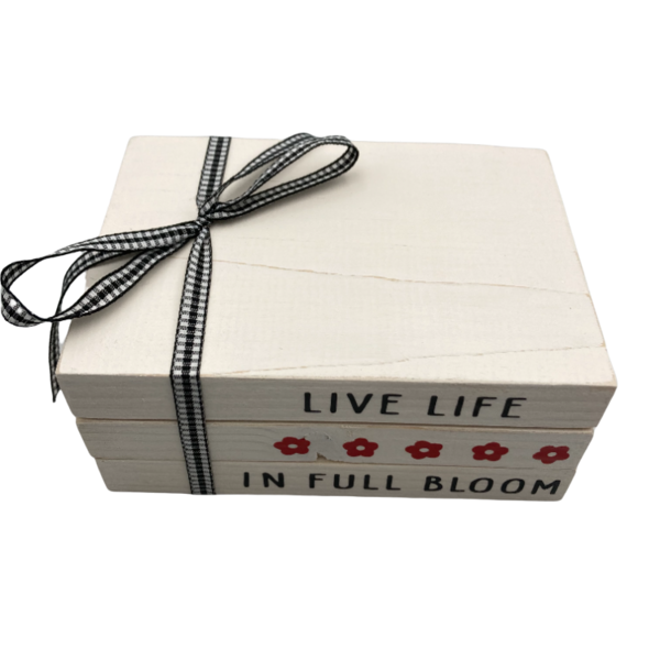 Ξυλινα Βιβλια LIVE LIFE IN FULL BLOOM σε εκρου χρωμα διαστ. 12,5 x9 x5 - ξύλο, σπίτι, διακοσμητικά - 3